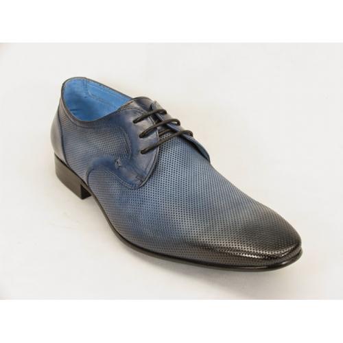 Carrucci Blue / Black Burnished Tip Genuine Calf Skin Leather Perforation Shoes KS099-9011